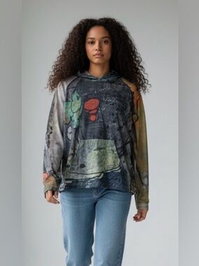 3 Potato Artistic Abstract Graphic Hooded Pullover in Multicolor CS/S